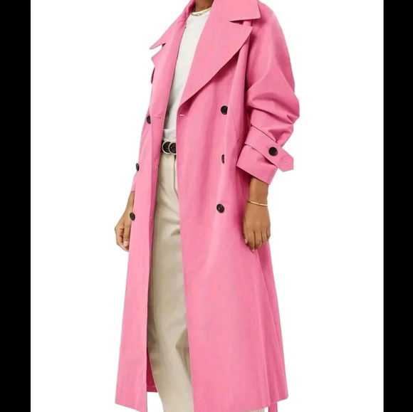 Women Long Button Trench Coat, Pink